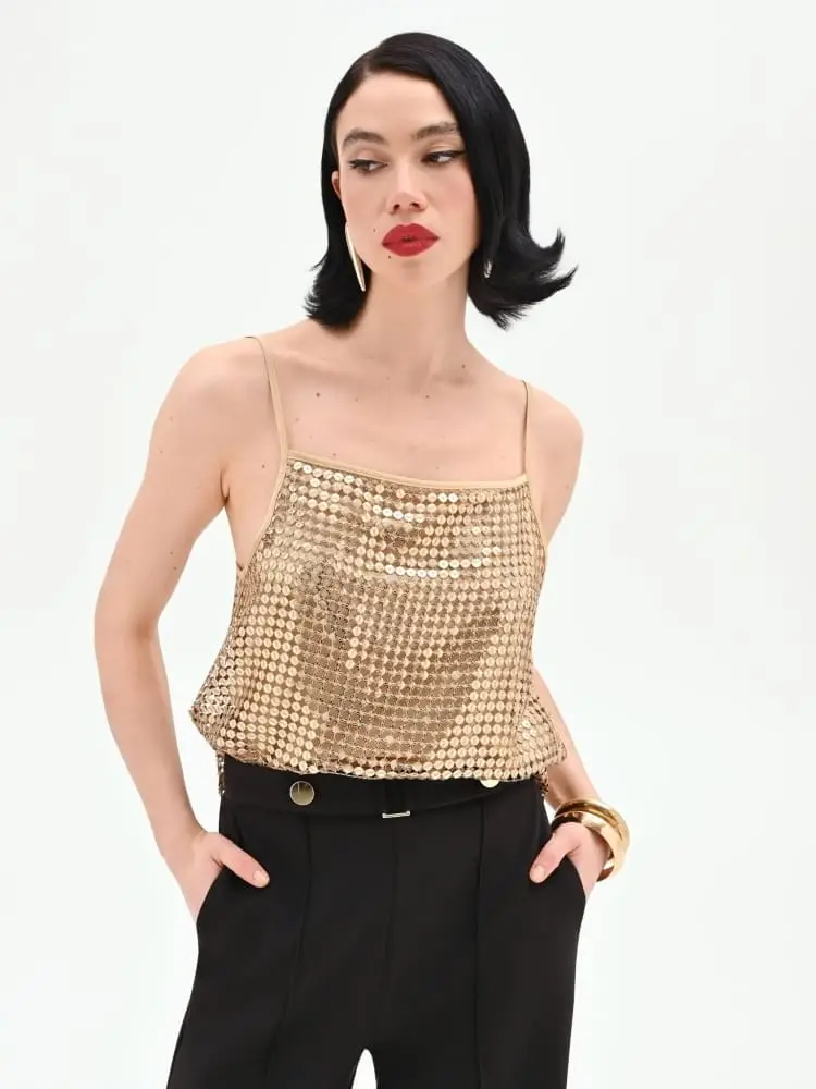 canotta donna oro con paillettes