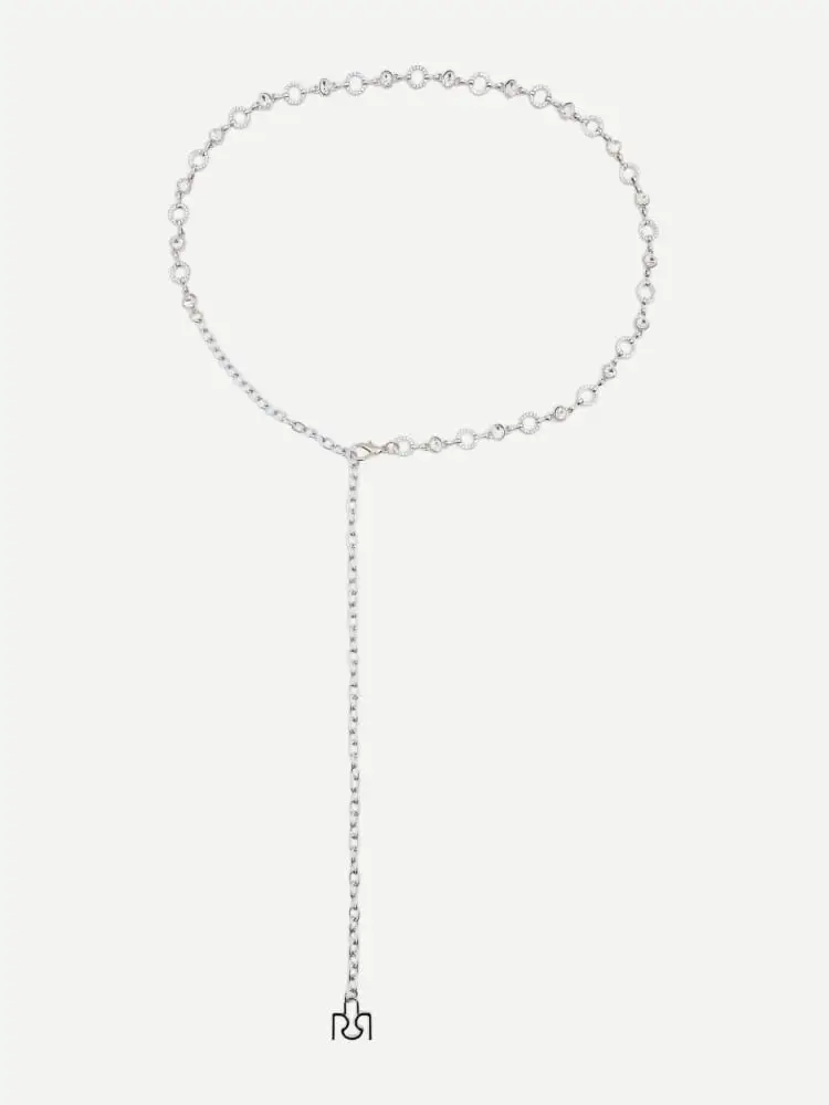 cintura donna a catena in metallo argento con cristalli