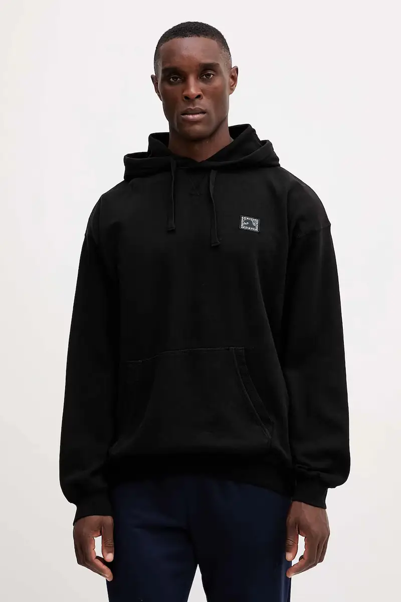 felpa in cotone AOTS uomo colore nero con cappuccio con applicazione 099MFL