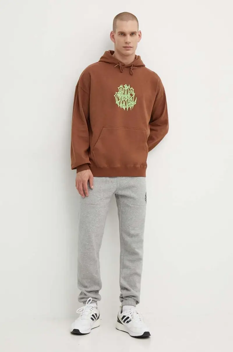 felpa in cotone uomo colore marrone con cappuccio miniatura 2