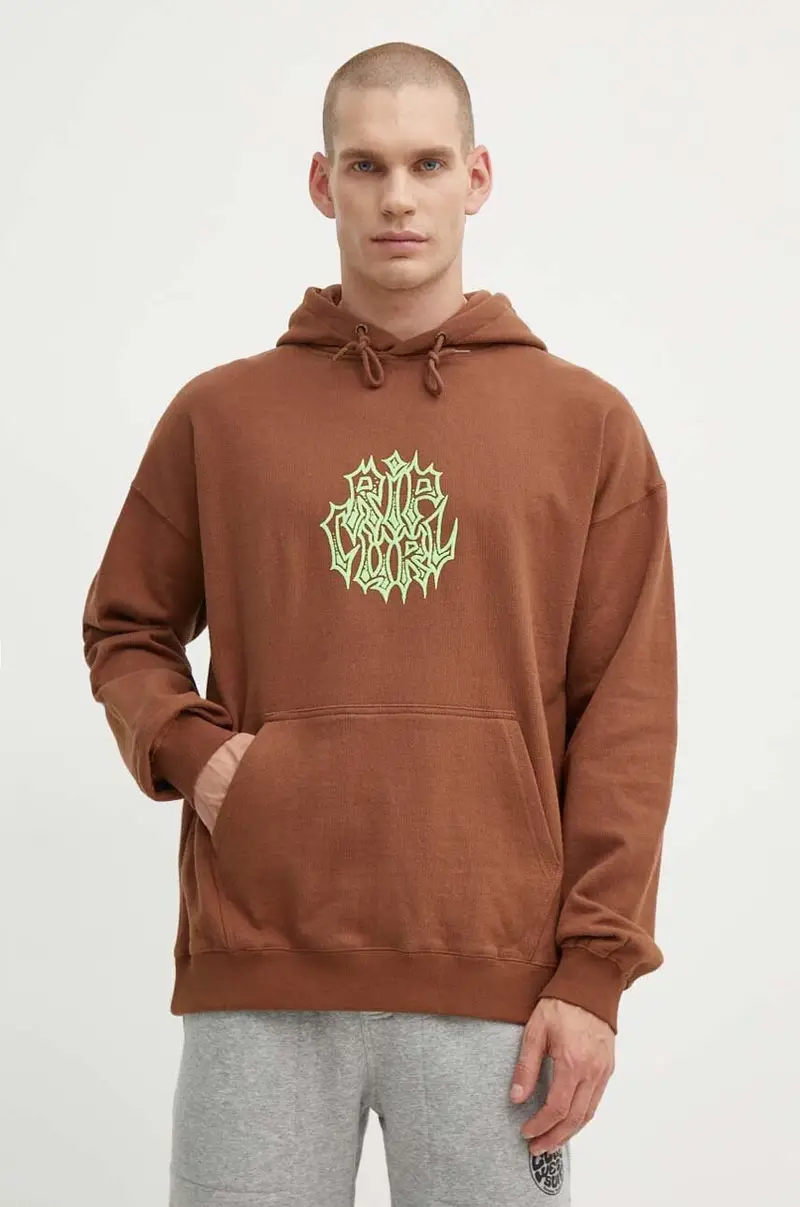 felpa in cotone uomo colore marrone con cappuccio miniatura 4