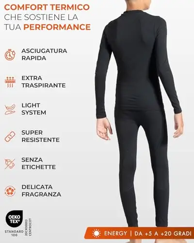 Risalti Maglia Termica Bambino Bambina e Calzamaglia Energy - Tuta Termica Bambino Unisex, Intimo Traspirante Senza miniatura 3