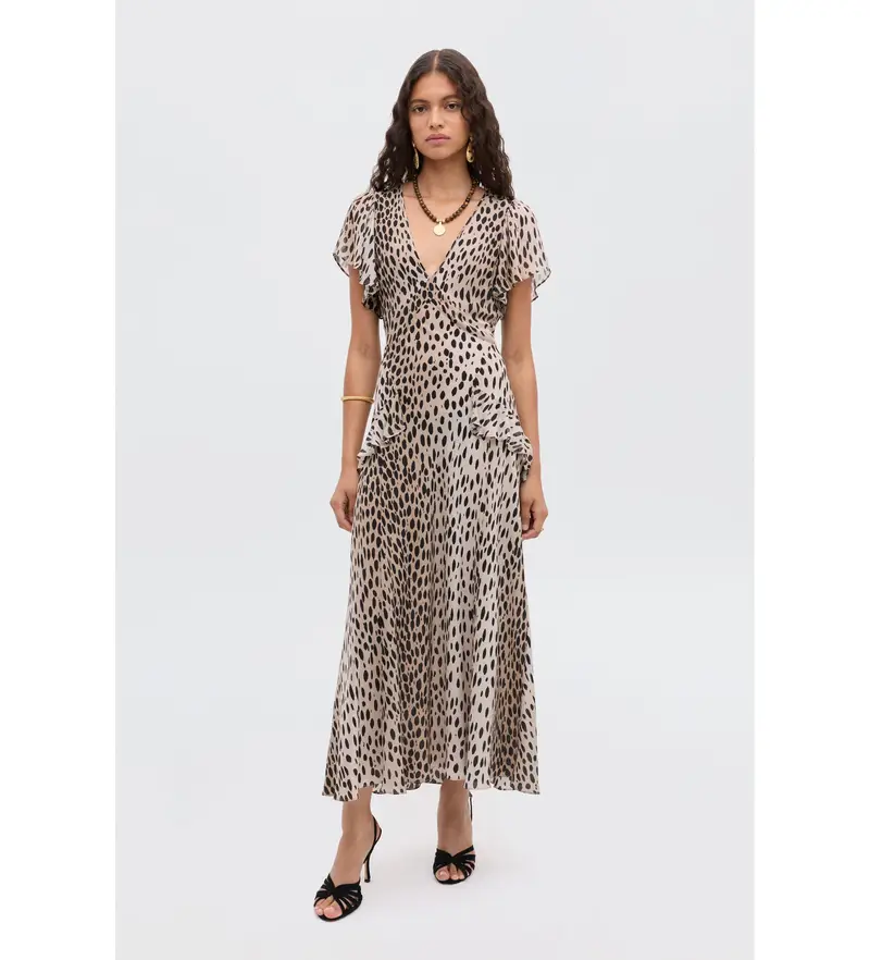 per donna 010 00009 225 06047 Abito beige Evie (XS), Casual, Animal Print, Seta, Manica corta