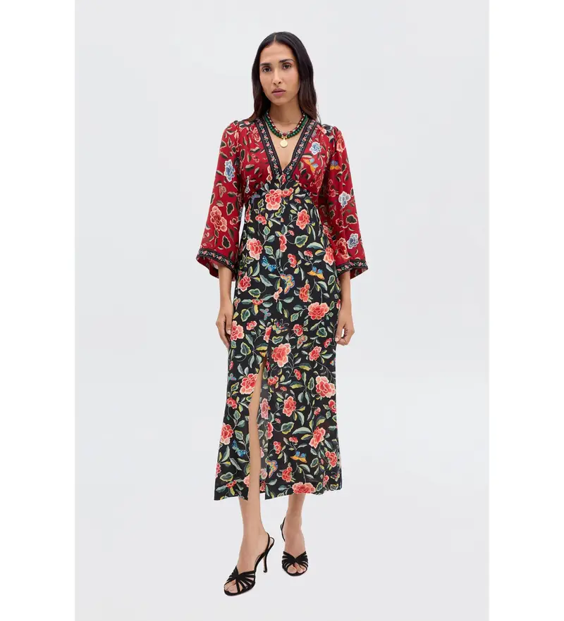 per donna 010 05066 425 07097 Abito Dalia Nero (XS), Casual, Seta, Manica lunga