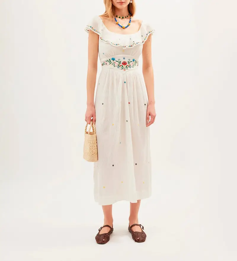 per donna 010 05292 126 07538 Abito bianco ebano (XS), Casual, Cotone, Senza maniche / cinghie