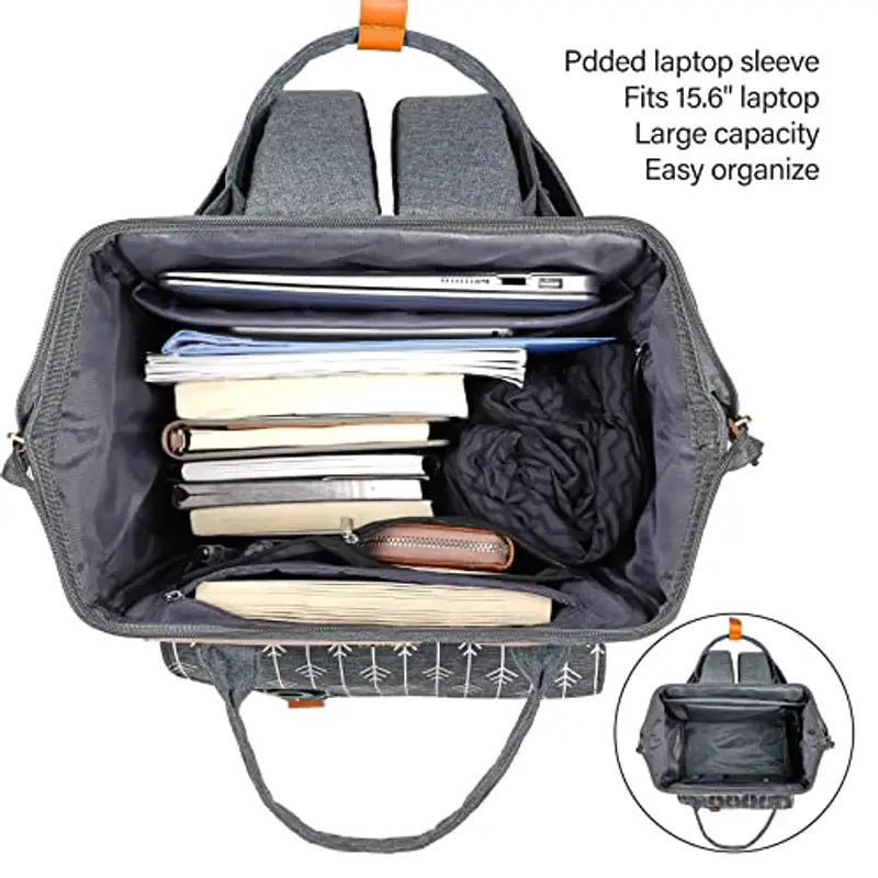 RJEU - Zaino da donna, per la scuola, per il tempo libero, per il lavoro, con scomparto per computer portatile e tasca miniatura 2