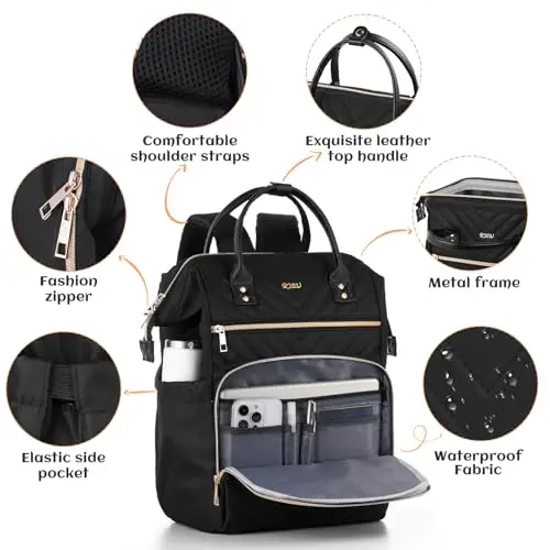 RJEU Zaino Università Donna, Zaino Porta PC Donna 15, 6 Pollici, Impermeabile Borsa Computer per miniatura 3