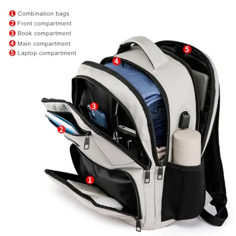 RJEU Zaino Uomo Donna, Zaini Scuola per Media Superiore Università USB Adulti Zaini porta Lavoro Ufficio, 15.6 Pollic miniatura 2