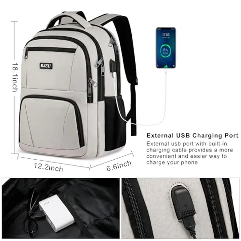 RJEU Zaino Uomo Donna, Zaini Scuola per Media Superiore Università USB Adulti Zaini porta Lavoro Ufficio, 15.6 Pollic miniatura 3