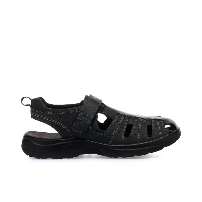 Sandali grigi in pelle con velcro e gabbia