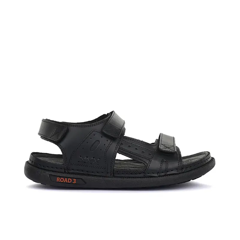 Sandali in pelle nera da uomo con strappo