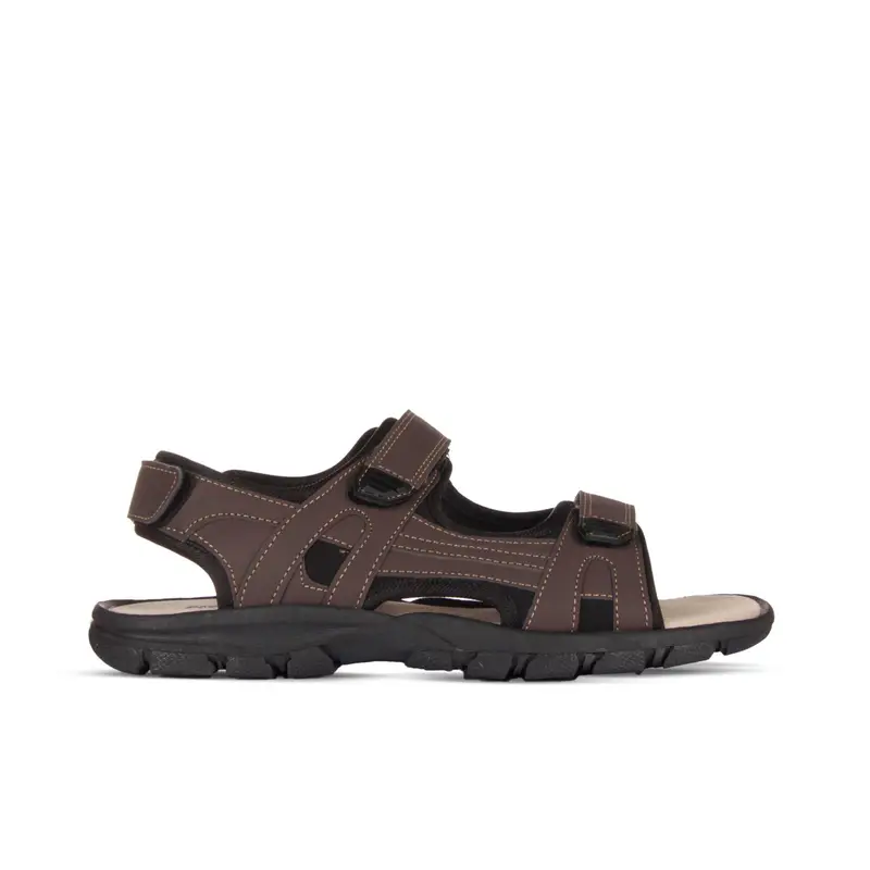 Sandali marroni con velcro e cuciture