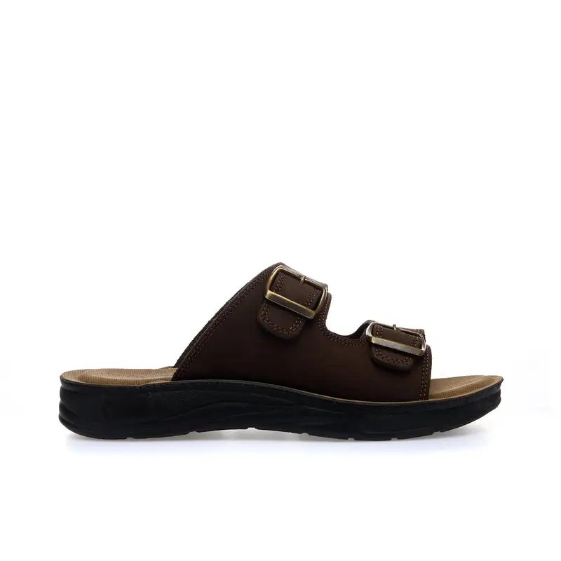 Sandali marroni in pelle con doppia fibbia