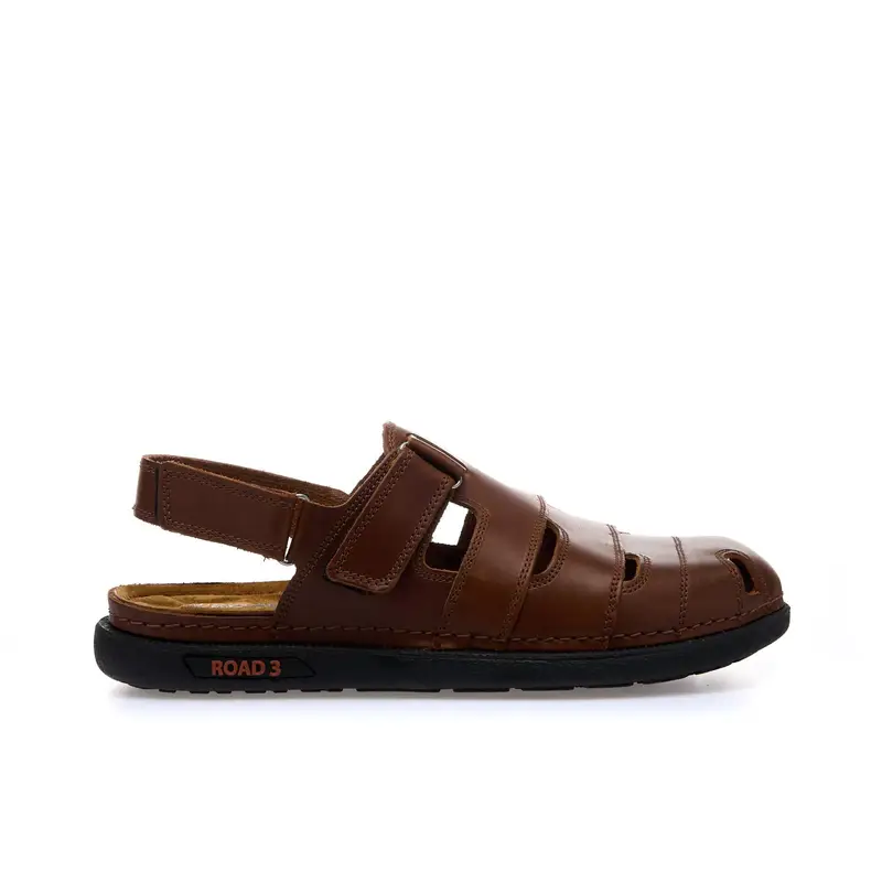 Sandali marroni in pelle con gabbia e velcro