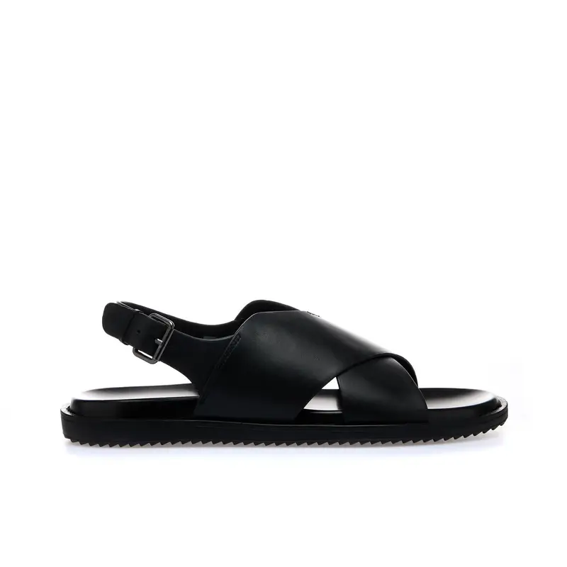Sandali neri in pelle da uomo con fibbia posteriore