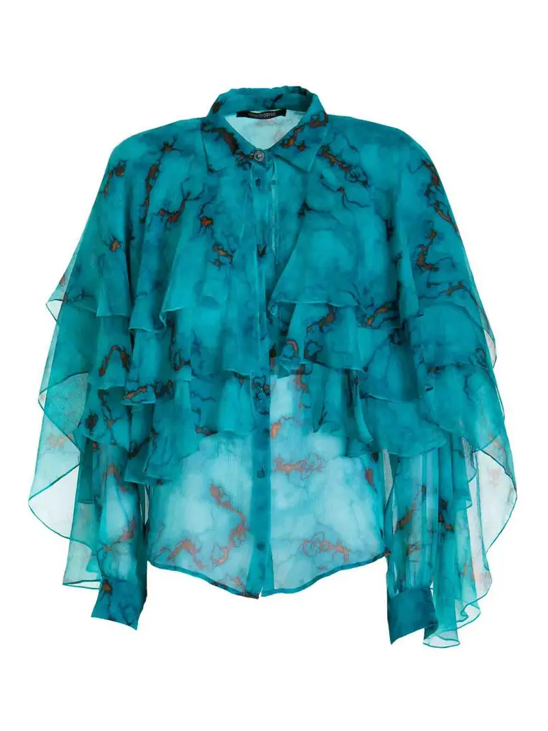 Camicia con stampa fantasia a maniche lunghe Azzurro