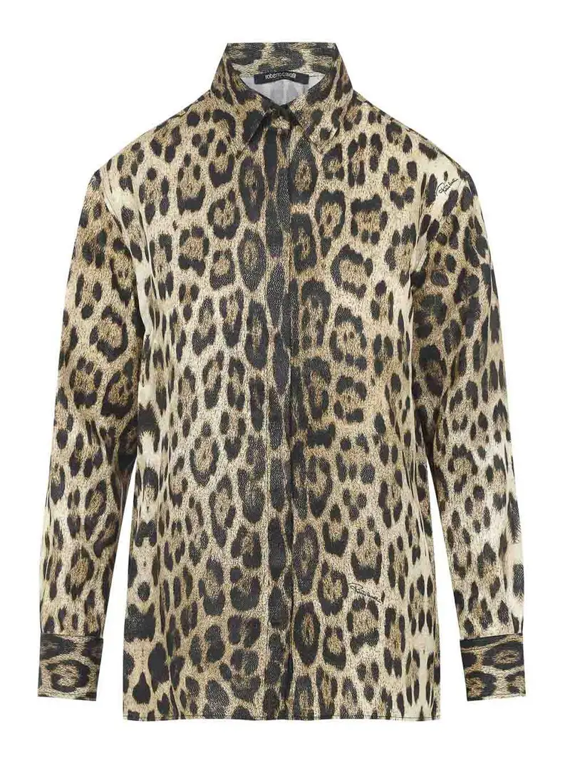 Camicia con stampa giaguaro Beige
