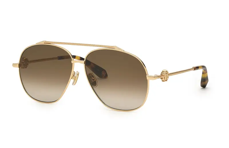 Roberto Cavalli Unisex SRC008V  300Y Occhiali da sole Metallo Oro Marrone Squadrata Normale Sfumato