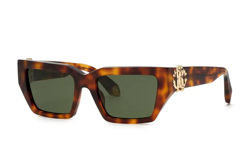 Roberto Cavalli Unisex SRC016M  02BP Occhiali da sole Acetato Havana Verde Geometrica Normale