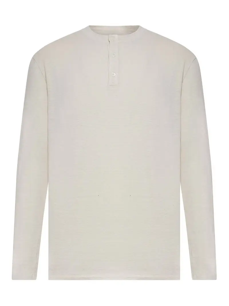 Maglia Serafino in Lino a Maniche Lunghe Color Carne E Neutri