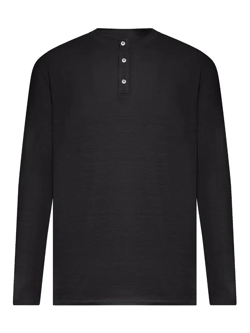 Maglia Serafino in Lino a Maniche Lunghe Nero