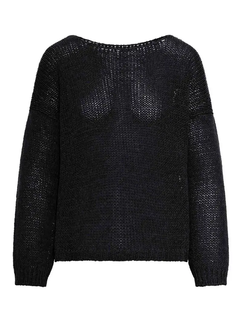 Maglia Traforata Con Spalla Scesa Nero