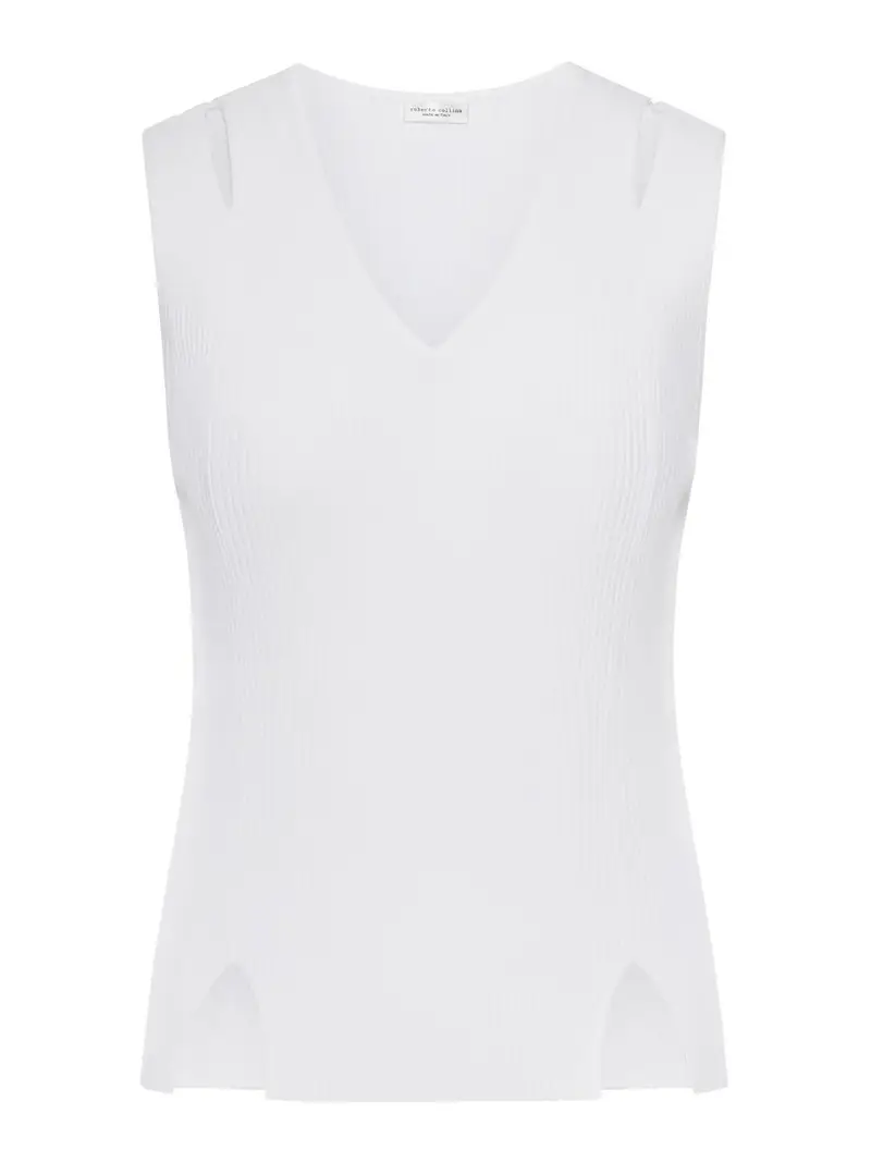Top senza maniche in maglia a coste verticali Bianco