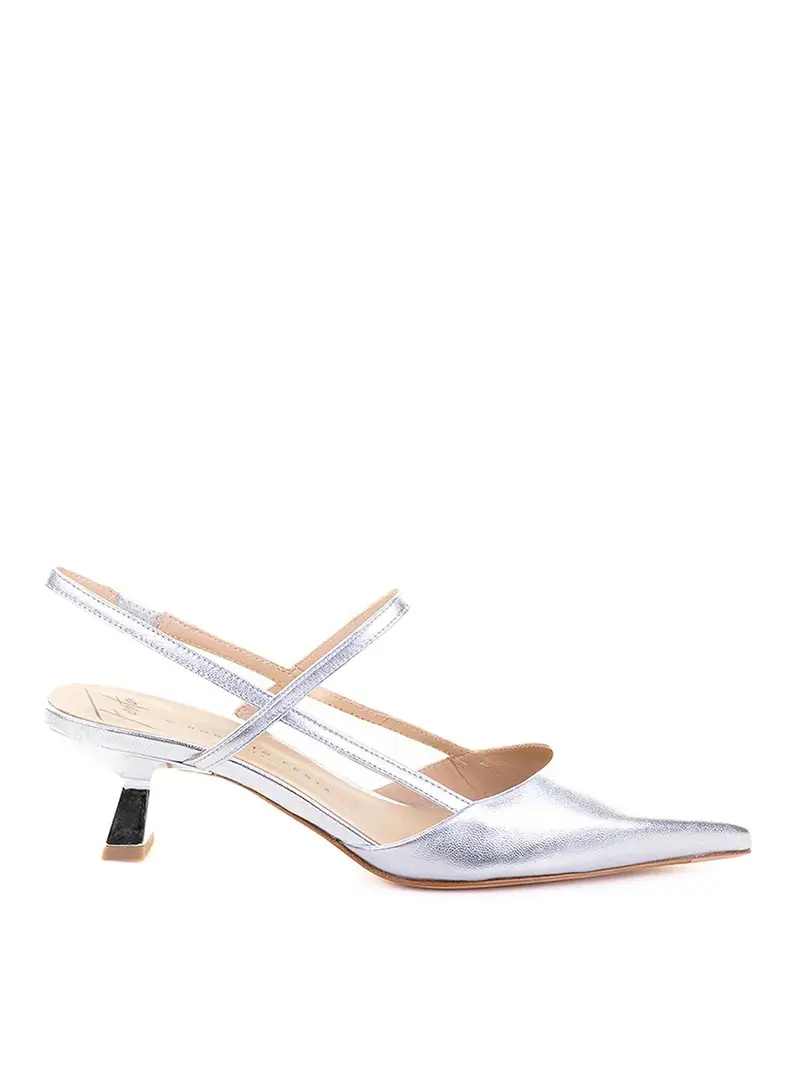 Slingback dcollet in nappa laminata argento