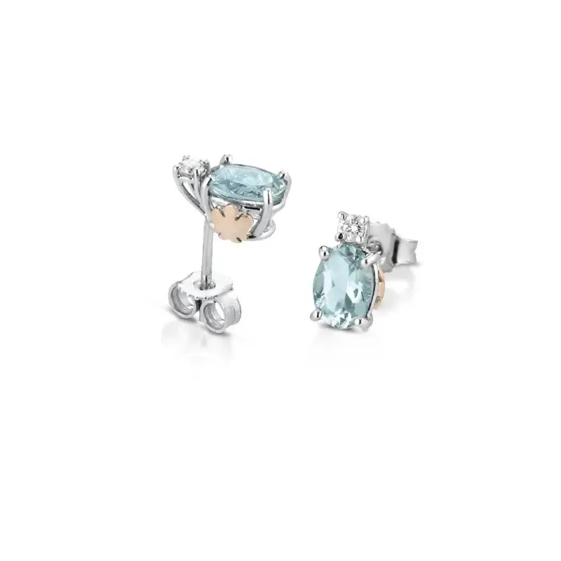 Orecchini con Angeli in Oro Diamanti e Acquamarina