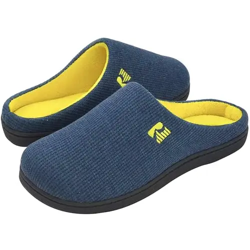 RockDove Bicolore Pantofola da Uomo in Memory Foam, 42/43 EU, Blu Navy e Giallo