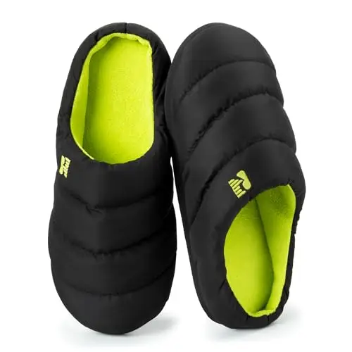 RockDove Pantofola da Campeggio Uomo con Schiuma Memory e Imbottita in Piuma, 46/47 EU, Nero e Lime