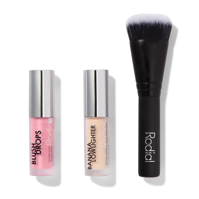 Set Natale 2024 Rodial Blush Drops Radiant Finish Liquid Blush Frosted Pink 15 ml + Banana Lowlighter Illuminating Liquid Highlighter For Face