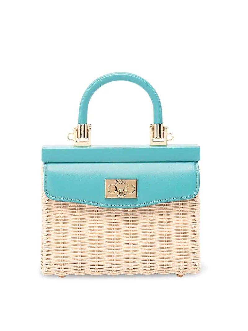 Borsa a mano piccola in vimini e pelle Beige