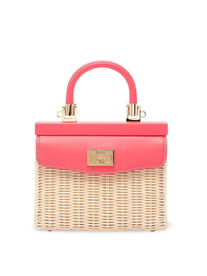 Borsa a mano piccola in vimini e pelle Fucsia