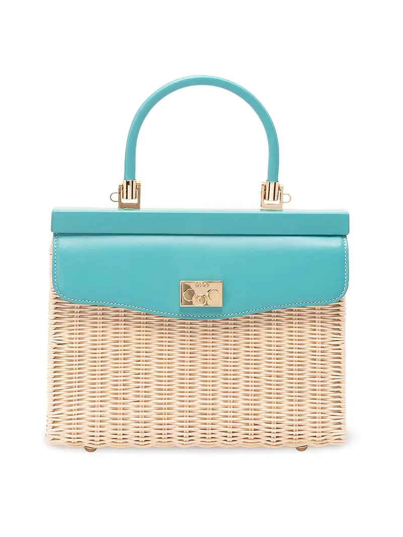 Borsa media in vimini e pelle Beige