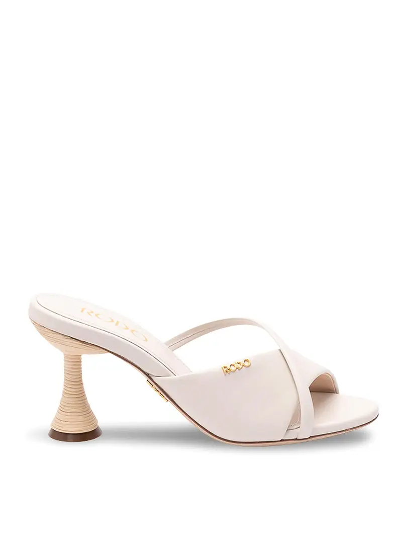 Sandali Con Tacco In Vimini Beige