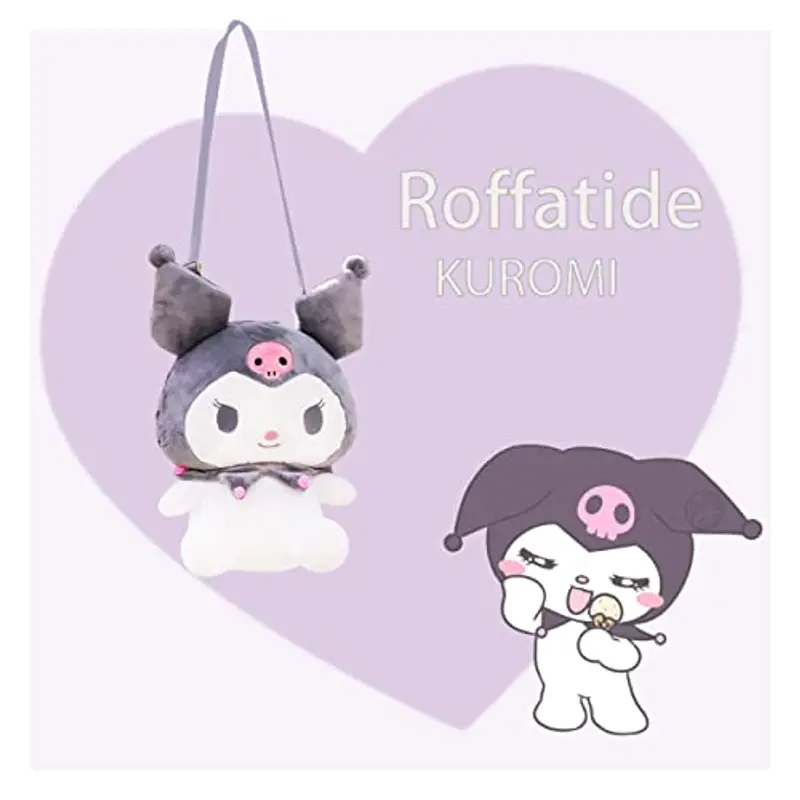 Roffatide Anime Cartoon Cute Kuromi Plush Doll Backpack Kawaii Lolita JK Girls Bag Birthday Gifts Grey miniatura 2