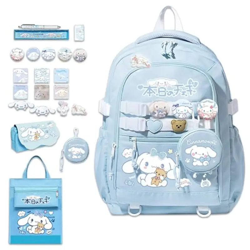 Roffatide Anime Cinnamoroll Kawaii zaino con 12 pezzi accessori Cartoon viaggio estetica nuovo semestre regali borsa