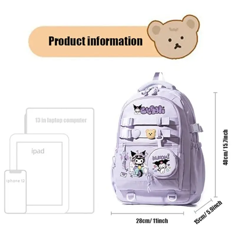 Roffatide Zaino Anime con Simpatiche Spille Antifurto per Computer Portatile, Viaggio, Escursionismo miniatura 2