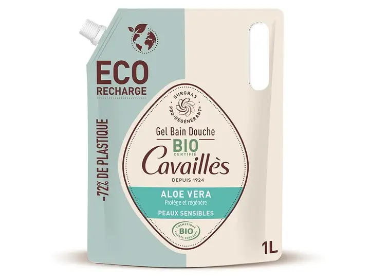 Cavaillès Gel Bagno Doccia - Aloe Vera - Pelle Sensibile BIO 1 L - ECO-RECHARGE