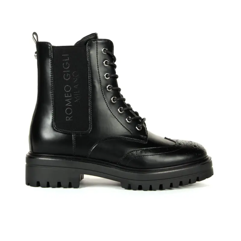 Anfibi neri con lacci e fascia elastica con logo