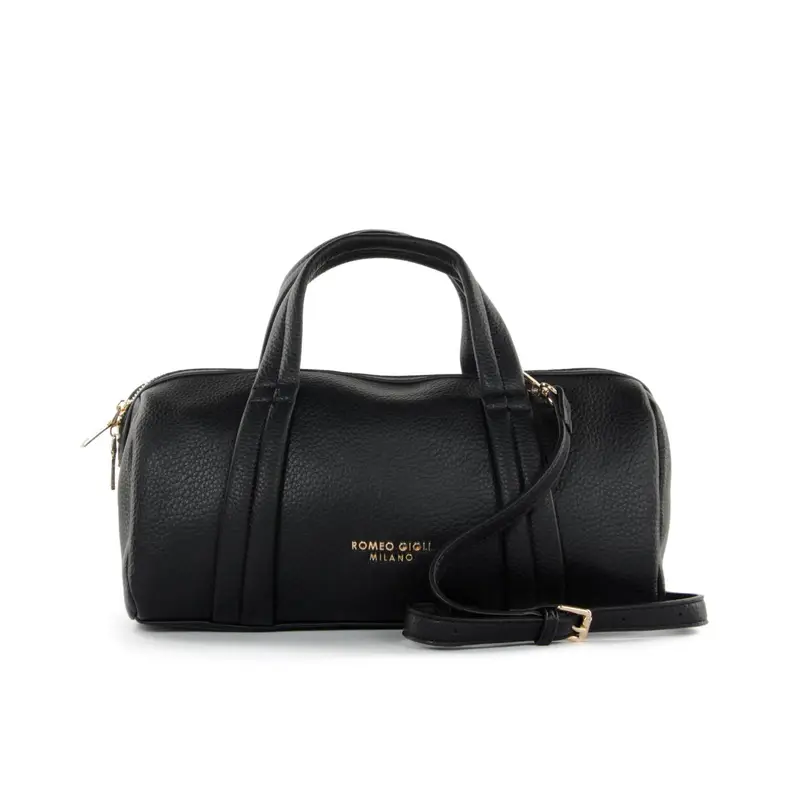 Bauletto cilindrico nero con tracolla removibile e logo