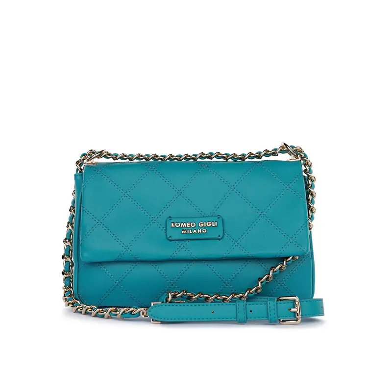 Borsa azzurra da donna effetto trapuntato con tracolla in catena