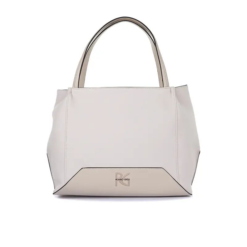 Borsa beige da donna con doppio manico e logo