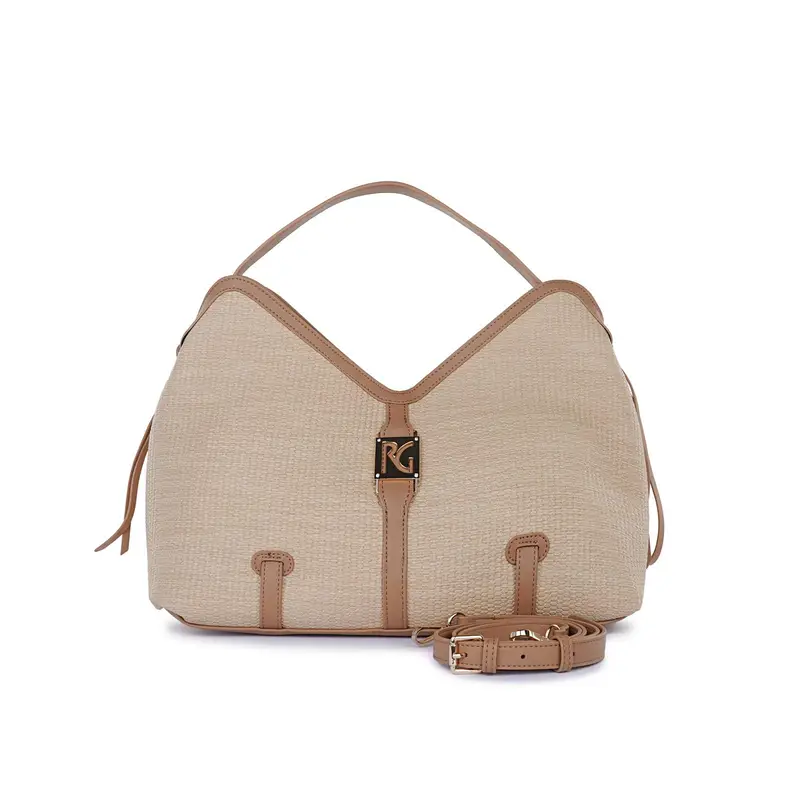Borsa beige da donna con tracolla removibile e logo