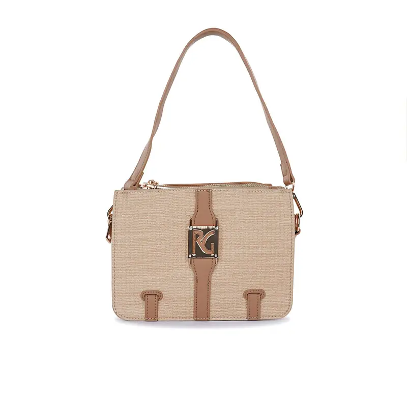 Borsa beige da donna con tracolla removibile e maxi logo