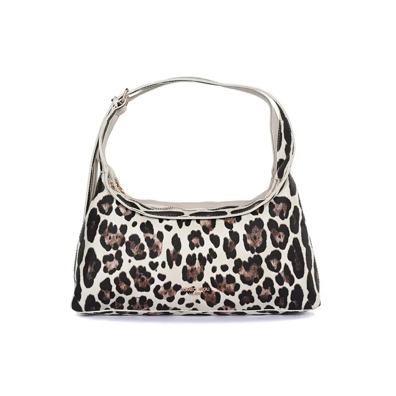 Borsa beige e animalier double face da donna con manico circolare