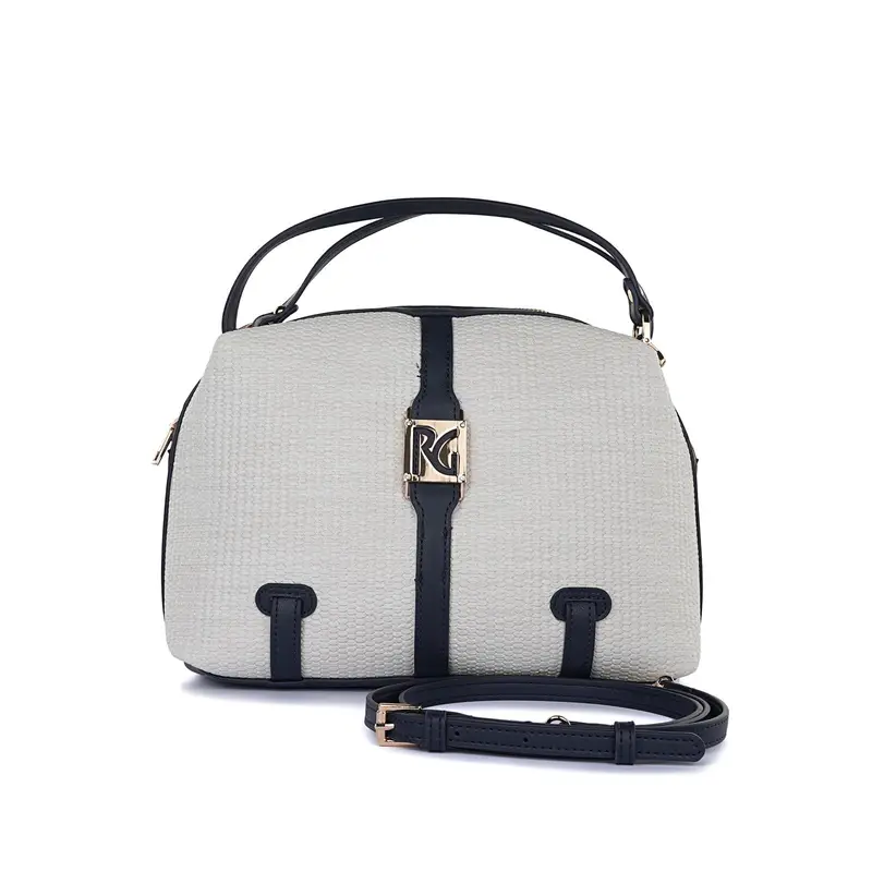 Borsa bianca modello bauletto con doppio manico e tracolla removibile