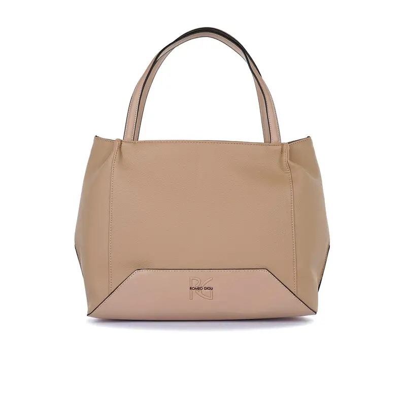 Borsa marrone da donna con doppio manico e logo