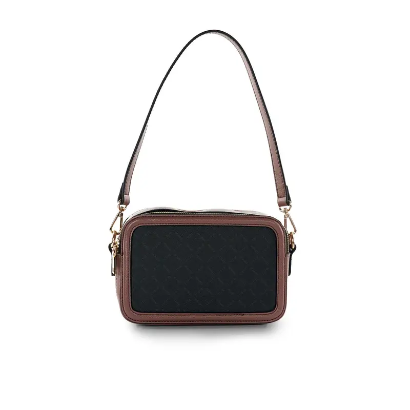 Borsa marrone da donna con tracolla e stampa multilogo